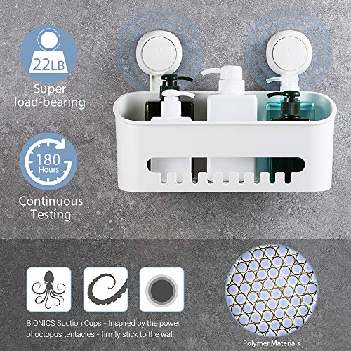 ilikable Estante de Ducha Baño con Ventosa, Impermeable sin Taladro, Organizador de Almacenamiento para Accesorios de Baño, Cocina, Champú, Acondicionador, Maquinillas de Afeitar, Jabón, Blanco