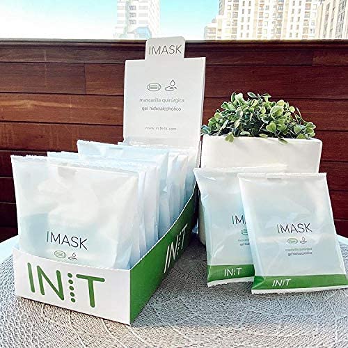 IMASK 60 Mascarillas Quirurgicas y 60 Monodosis de Gel Hidroalcoholico Embolsadas Individualmente, Kit Preventivo Para Empresas y Particulares, Mascarillas Homologadas