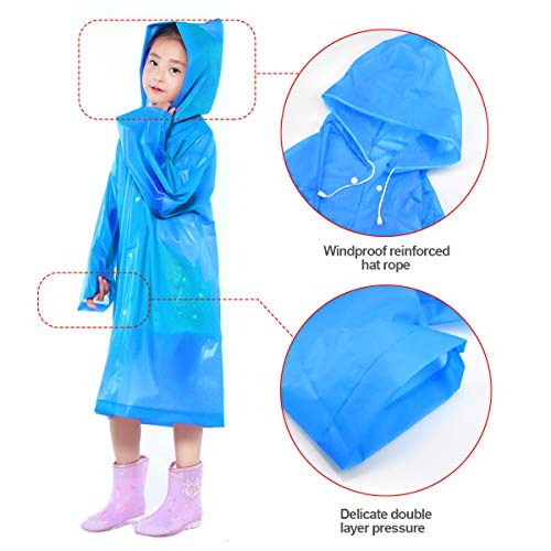 Infantiles Impermeable Chubasquero, EVA Chaqueta Poncho de Lluvia con Capucha para Niños Niñas, Ropa Traje de Lluvia, Reutilizable Rain Coat para al Aire Libre Alpinismo Ciclismo Cámping (Azul)