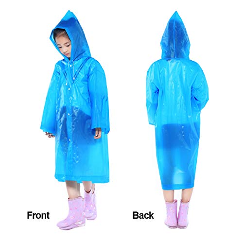 Infantiles Impermeable Chubasquero, EVA Chaqueta Poncho de Lluvia con Capucha para Niños Niñas, Ropa Traje de Lluvia, Reutilizable Rain Coat para al Aire Libre Alpinismo Ciclismo Cámping (Azul)