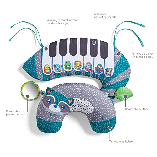 INFANTINO Cojín Y Piano 3 En 1 - Para La Estimulación Del Bebé, 3 Modos De Juegos, 2 Juguetes, Ejercicios Para Cuello Y Cabeza, Con Una Temática De Mapache Y Cómodo Para El Bebé, Multicoloured