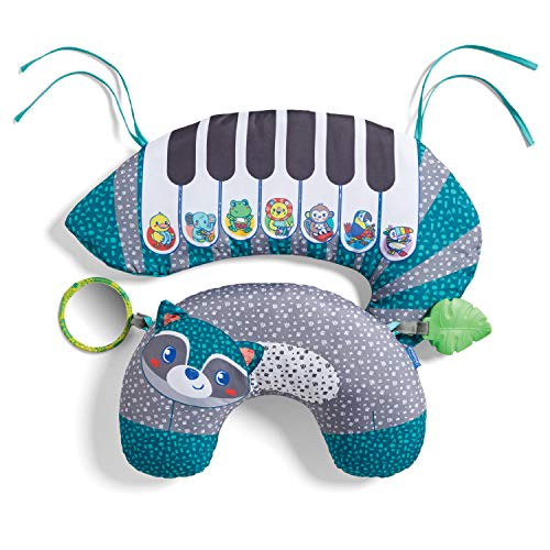 INFANTINO Cojín Y Piano 3 En 1 - Para La Estimulación Del Bebé, 3 Modos De Juegos, 2 Juguetes, Ejercicios Para Cuello Y Cabeza, Con Una Temática De Mapache Y Cómodo Para El Bebé, Multicoloured