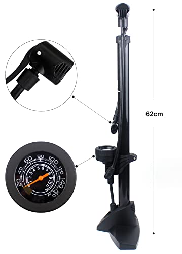 Inflador Bicicletas，Bomba Aire de Pie para Bicicleta / Balón con Manómetro Profesional para Válvulas Presta y Schrader Alta Presión 160 PSI/ 11 Bar