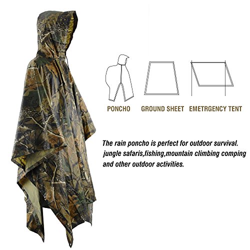 Infreecs - Poncho impermeable con capucha y estampado militar, para lluvia, acampadas al aire libre, ciclismo, viajes. Esquinas con ojales de emergencia para crear un refugio.