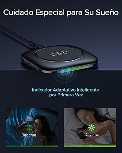 INIU Cargador Inalambrico Rápido, 15W Qi Wireless Charger Pad con Indicador Autoadaptativo Base Carga Inalambrica para iPhone 13 12 11 Pro XS X 8 Plus Samsung S21 S9 Note10 9 AirPods Huawei Xiaomi etc