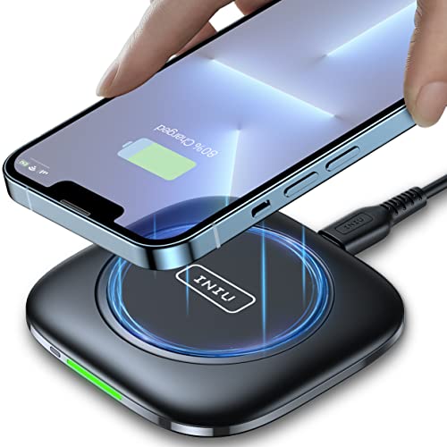 INIU Cargador Inalambrico Rápido, 15W Qi Wireless Charger Pad con Indicador Autoadaptativo Base Carga Inalambrica para iPhone 13 12 11 Pro XS X 8 Plus Samsung S21 S9 Note10 9 AirPods Huawei Xiaomi etc