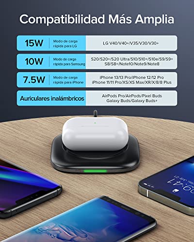 INIU Cargador Inalambrico Rápido, 15W Qi Wireless Charger Pad con Indicador Autoadaptativo Base Carga Inalambrica para iPhone 13 12 11 Pro XS X 8 Plus Samsung S21 S9 Note10 9 AirPods Huawei Xiaomi etc