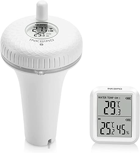 Inkbird IBS-P02R Termómetros para Piscinas con Transmisor Inalámbrico+Receptor Monitor de Temperatura y Humedad, Termómetro Flotante para Piscinas Interior y Exterior, Acuario, Spa y Jacuzzis