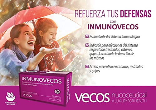 INMUNOVECOS - Evita resfriados y aumenta tu sistema inmunologico - 30 Cápsulas por Unidad - Aumenta tus defensas con equinacea propolis vitamina C y Betaglucanos