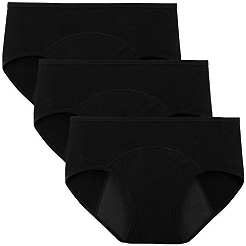 INNERSY Bragas Menstruales Absorbentes de Mujer para Período Algodón Pack de 3 (3XL-EU 48, 3 Negro)