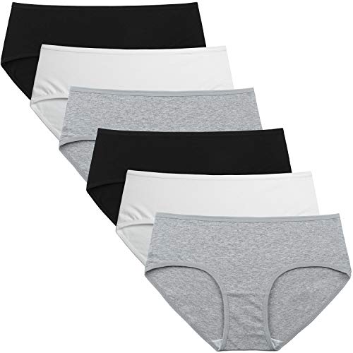 INNERSY Bragas Mujer Algodón Culotte de Sexy y Cómoda Ropa Interior Pack de 6 (L-EU 42, 2Negro+2Gris+2Blanco)