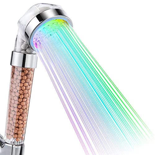 innislink Alcachofa de ducha LED, ducha de baño, ducha de mano, 7 colores LED, alcachofa de ducha de alta presión, ahorro de agua, vaporizador y doble filtro anti cloro