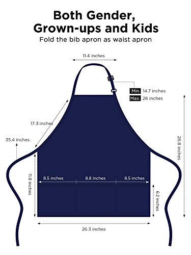 InnoGear 2 Piezas Delantales Ajustables con 3 Bolsillos, Unisex, para Cocina Casera, Barbacoa, Restaurante, Cafetería (Azul Marino, Poliéster Grueso)