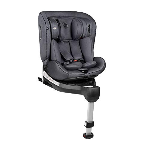 Innovaciones MS Roma 1843 - Silla de Coche Grupo 0/1/2/3 (0-36Kg), Giratoria 360 y Pata de Apoyo, Gris