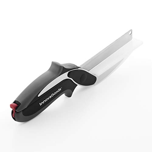 Innovagoods IG812881 Cuchillo-Tijera con Mini Tabla De Cortar Integrada, Negro/Gris