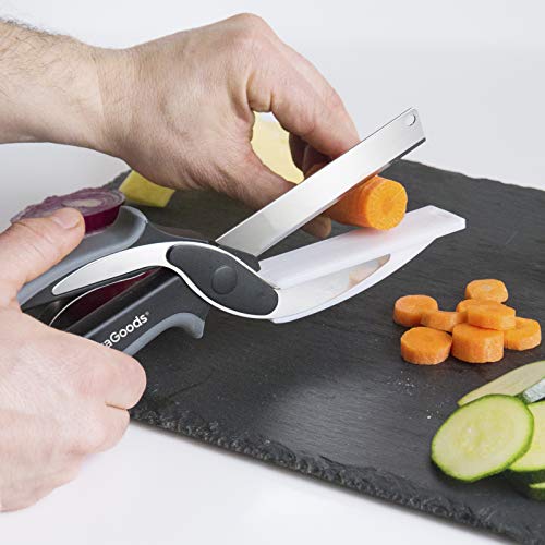 Innovagoods IG812881 Cuchillo-Tijera con Mini Tabla De Cortar Integrada, Negro/Gris