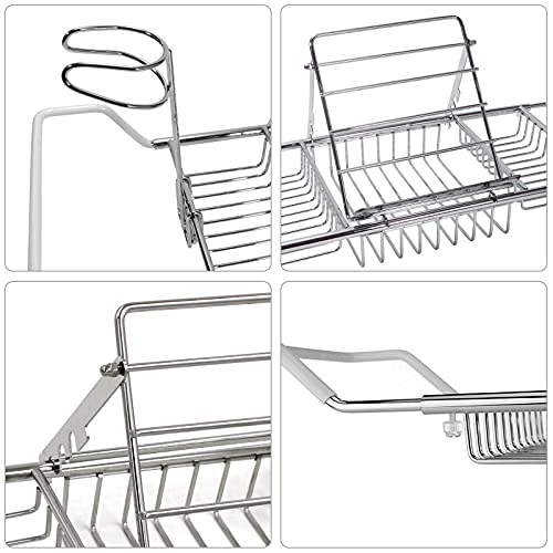 Insputer Estantería para bañera con soporte para copa de vino y soporte para iPad, bandeja para bañera ajustable en ancho, organizador de ducha para accesorios de baño