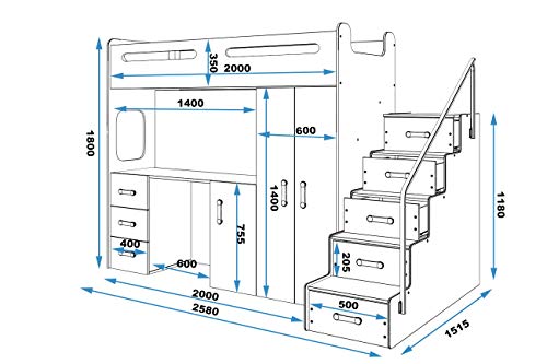 Interbeds MAX 4 - Cama Alta (200 x 80 cm, con Armario y Escritorio, Incluye colchón) verde