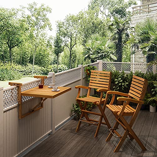 INTERBUILD Toronto Mesa de terraza Plegable para balcón Ajustable FSC Madera de Acacia Color Teca Dorado 70 x 60 CM