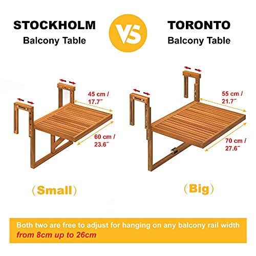 INTERBUILD Toronto Mesa de terraza Plegable para balcón Ajustable FSC Madera de Acacia Color Teca Dorado 70 x 60 CM