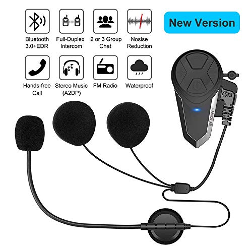 Intercomunicador Casco Moto, BETOWEY BT-S3 Bluetooth Auriculares Manos Libres para Casco Moto (2*BT-S3)