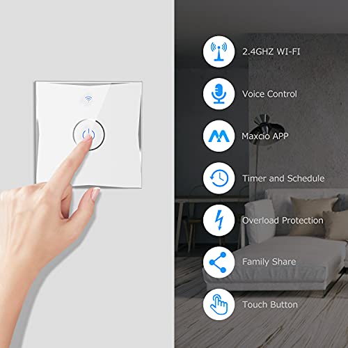 Interruptor Conmutador WiFi, Maxcio Interruptor de Luz 2 Vías Compatible con Alexa Echo/Dot/Tap, Google Home, Interruptor Táctil de Pared WiFi con Temporizador(2 Packs)