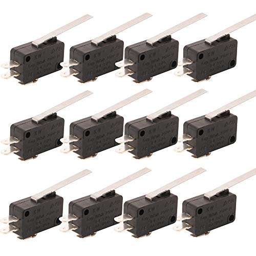 Interruptor de límite micro de CESFONJER 12Pcs | Bisagra momentánea Palanca de rodillo de metal Micro interruptor AC 5A 125 250V SPDT 3 clavijas - Negro