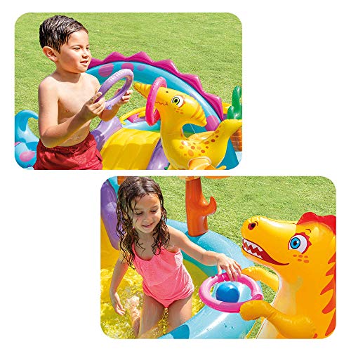 Intex-57135NP Dinoland Play Center-Centro de juegos acuático hinchable, modelo surtido (con y sin volcán), multicolor, 333x229x112 cm-280 Litros (57135NP)