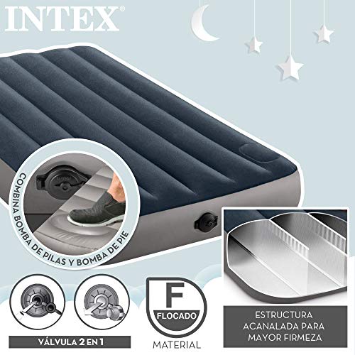 Intex 64781 - Colchón inflable Dura-Beam Standard INTEX, cama individual, colchón hinchable 90, medidas 99x191x25 cm, con bomba eléctrica a pilas, colchón hinchable camping