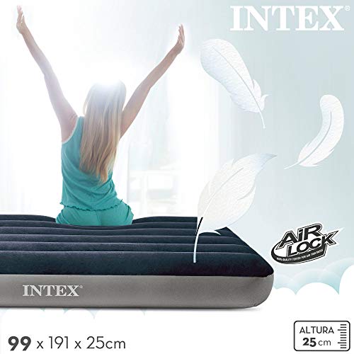 Intex 64781 - Colchón inflable Dura-Beam Standard INTEX, cama individual, colchón hinchable 90, medidas 99x191x25 cm, con bomba eléctrica a pilas, colchón hinchable camping