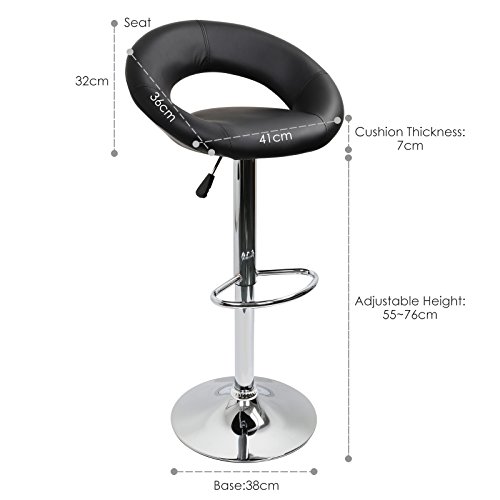 IntimaTe WM Heart Set de 2 x Taburetes de Bar Cuadrado y Moderno, Cuero de PU Telesilla con Respaldo Medialuna Altura Ajustable Giratoria para Bar Cocina (Negro)