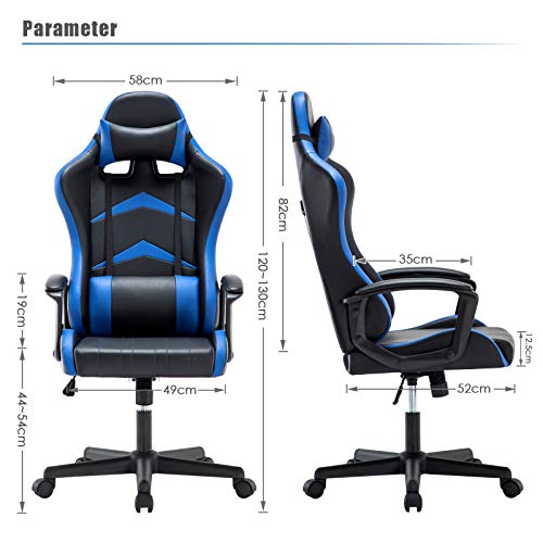 IntimaTe WM Heart Silla Gaming con Respaldo Alto Cojín Lumbar & Cabeza Almohada, Altura Ajustable 360° Giratorio y Reposabrazos Fijos (Azul)