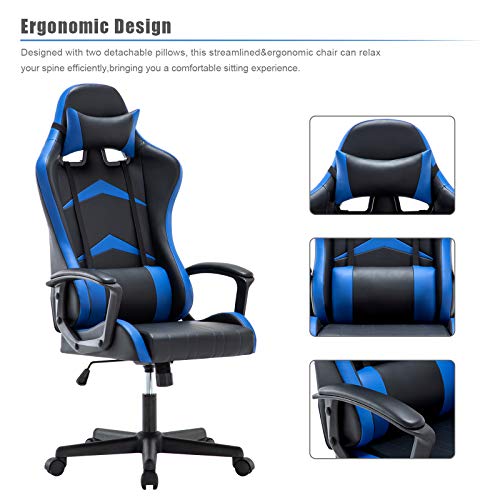 IntimaTe WM Heart Silla Gaming con Respaldo Alto Cojín Lumbar & Cabeza Almohada, Altura Ajustable 360° Giratorio y Reposabrazos Fijos (Azul)