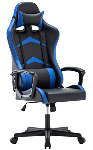 IntimaTe WM Heart Silla Gaming con Respaldo Alto Cojín Lumbar & Cabeza Almohada, Altura Ajustable 360° Giratorio y Reposabrazos Fijos (Azul)