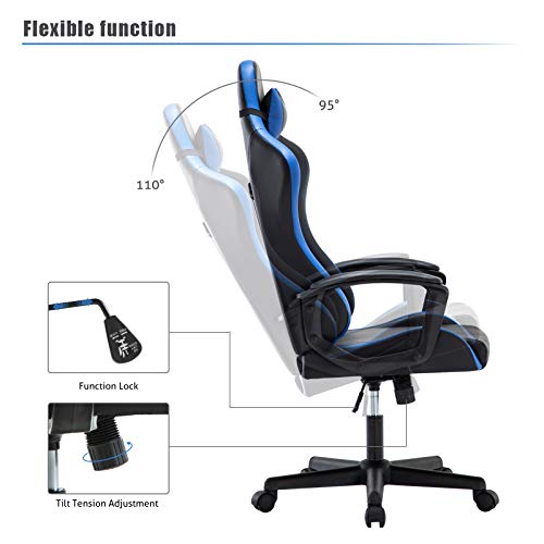 IntimaTe WM Heart Silla Gaming con Respaldo Alto Cojín Lumbar & Cabeza Almohada, Altura Ajustable 360° Giratorio y Reposabrazos Fijos (Azul)