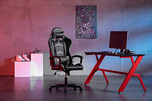 IntimaTe WM Heart Silla Gaming con Respaldo Alto Cojín Lumbar & Cabeza Almohada, Altura Ajustable 360° Giratorio y Reposabrazos Fijos (Gris)