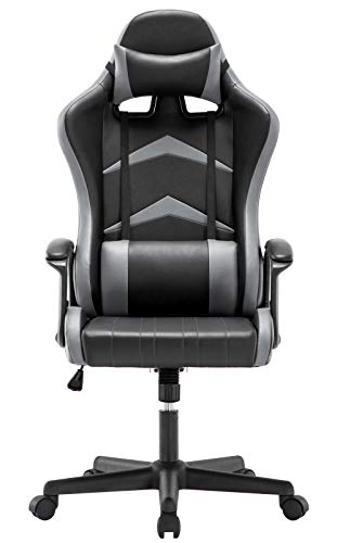 IntimaTe WM Heart Silla Gaming con Respaldo Alto Cojín Lumbar & Cabeza Almohada, Altura Ajustable 360° Giratorio y Reposabrazos Fijos (Gris)