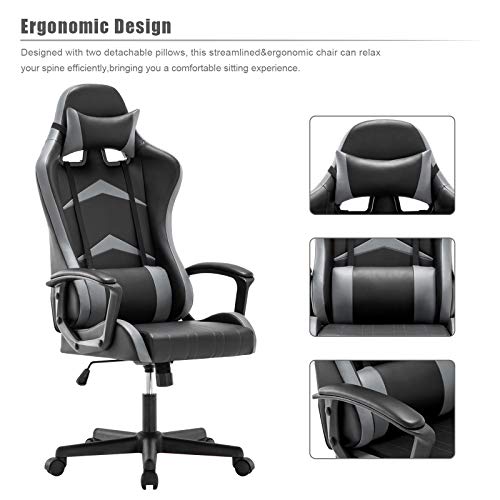 IntimaTe WM Heart Silla Gaming con Respaldo Alto Cojín Lumbar & Cabeza Almohada, Altura Ajustable 360° Giratorio y Reposabrazos Fijos (Gris)