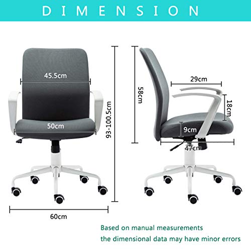 IntimaTe WM Heart Silla Oficina, Silla Escritorio Silla Giratoria de Tela para Computadora Hogar y Oficina Diseño Moderno de Reposabrazos con Base Cromada (Gris)