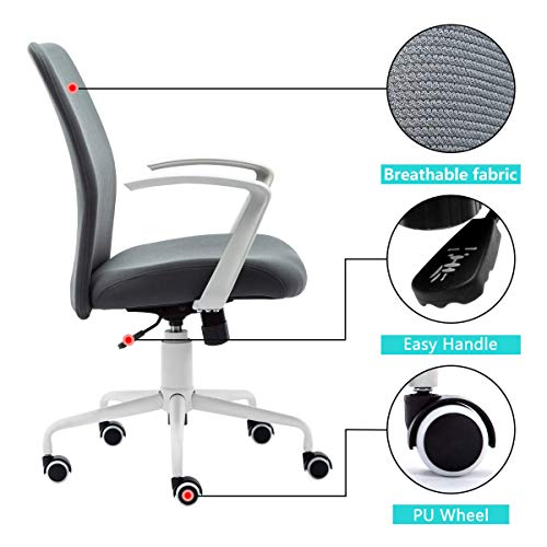 IntimaTe WM Heart Silla Oficina, Silla Escritorio Silla Giratoria de Tela para Computadora Hogar y Oficina Diseño Moderno de Reposabrazos con Base Cromada (Gris)