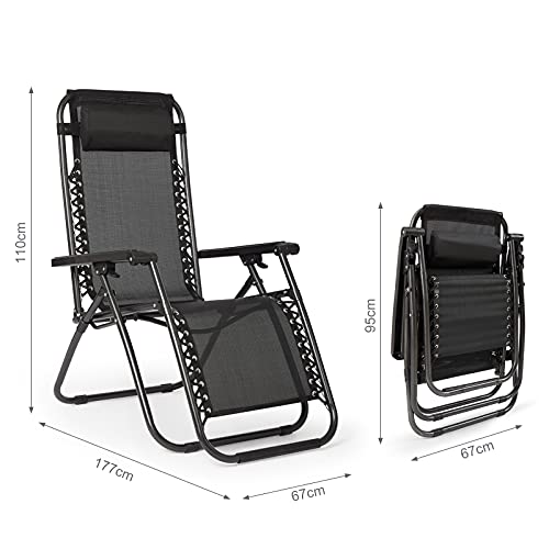 IntimaTe WM Heart Tumbonas Plegables,Sillas de Jardín Transpirable,Silla de Exterior con Reposacabezas, Sillas Reclinables para Jardín Exterior o Piscina Respaldo Reclinable, Pack de 2, Negro