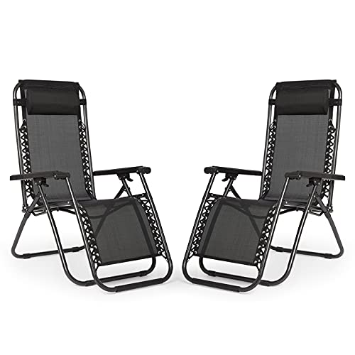 IntimaTe WM Heart Tumbonas Plegables,Sillas de Jardín Transpirable,Silla de Exterior con Reposacabezas, Sillas Reclinables para Jardín Exterior o Piscina Respaldo Reclinable, Pack de 2, Negro