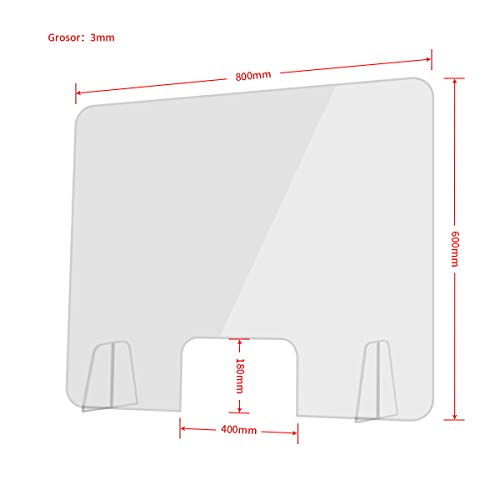 INTLPHARMACY Mampara de Metacrilato Mostrador 3mm Protección para Oficinas Mostradores Manicura Sobremesa Material Transparente (80 X 60 cm)