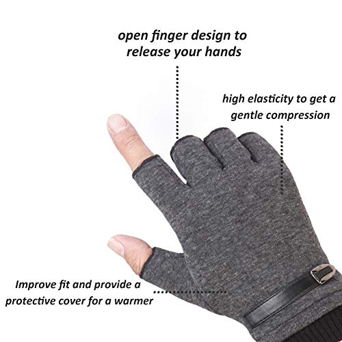 INTVN Guantes de Invierno sin Dedos 2 Pares Guantes sin Dedos Hombre Unisex Hombre Mujer(Negro y Gris)