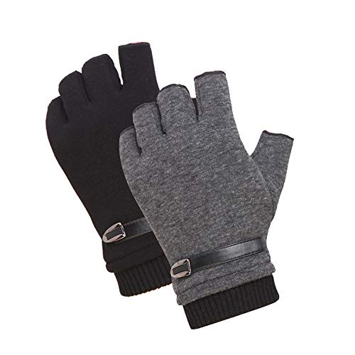 INTVN Guantes de Invierno sin Dedos 2 Pares Guantes sin Dedos Hombre Unisex Hombre Mujer(Negro y Gris)