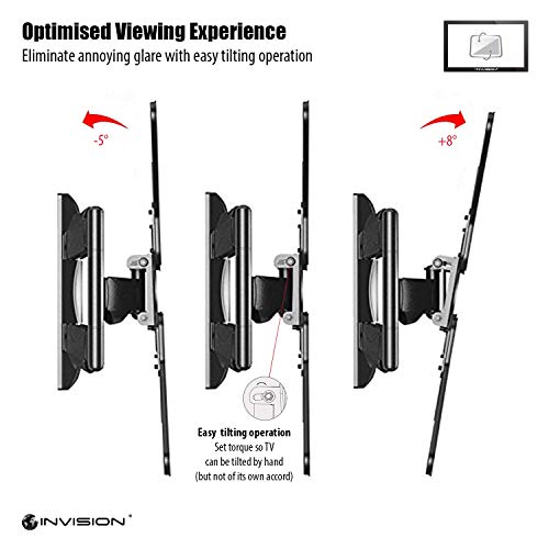 Invision Soporte de Pared para TV para Pantallas de 24-55 Pulgadas, Inclinar, Girar con Brazo Extensible para TVs LCD LED, 4K HDR - VESA 100x100 a 400x400 mm - Capacidad Máxima Peso 36,2kg (HDTV-E)