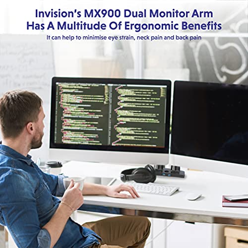 Invision Soporte Monitor Doble Brazo para Pantallas 22-32 Pulgadas, VESA 75/100mm, Altura Ajustable Inclinar Girar y Extender, Resorte de Gas Montaje de Abrazadera de Escritorio Peso 3-12kg (MX900)