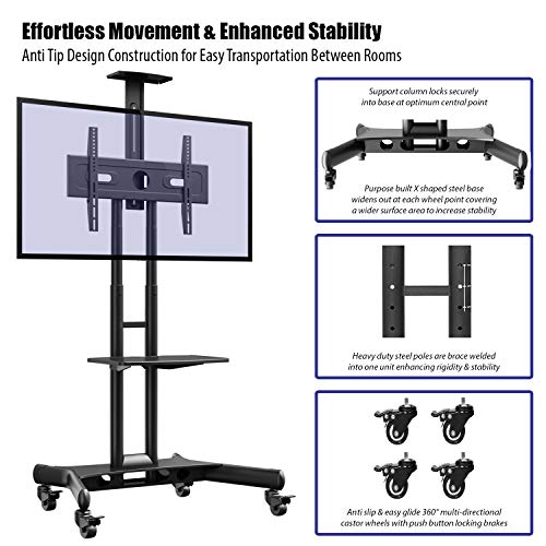 Invision Soporte TV Suelo Portatil en Ruedas para 32”-65" Pantallas - Antivuelco y Ultraestable Exhibición Móvil Carrito para LED LCD HDR TVs - Max VESA 600x400mm [GT1200 ScreenStation]