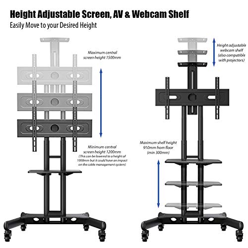 Invision Soporte TV Suelo Portatil en Ruedas para 32”-65" Pantallas - Antivuelco y Ultraestable Exhibición Móvil Carrito para LED LCD HDR TVs - Max VESA 600x400mm [GT1200 ScreenStation]