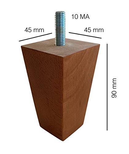 IPEA Juego de 4 Patas para Muebles y sofás de Madera cuadradas – Juego de 4 Patas para sillones y armarios – Pies Maselli – Color Nogal, Altura 90 mm